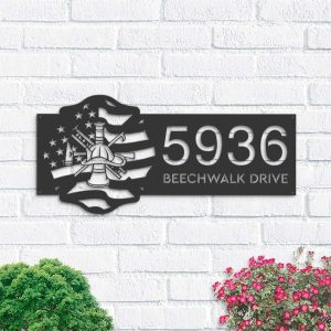 Personalized Fireman Fire Fighter Fire Department Address Sign House Number Plaque Custom Metal Sign 1