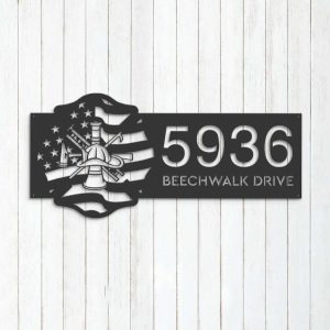 Personalized Fireman Fire Fighter Fire Department Address Sign House Number Plaque Custom Metal Sign