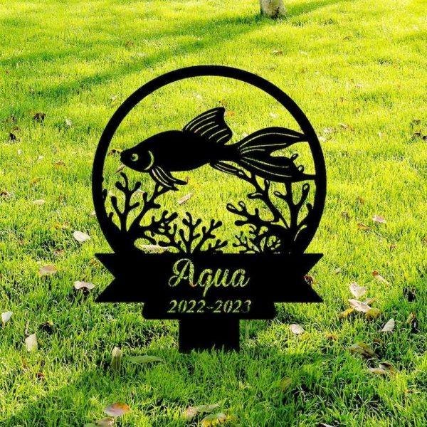 Personalized Fish Memorial Sign Yard Stakes Grave Marker Cemetery Decor Custom Metal Sign