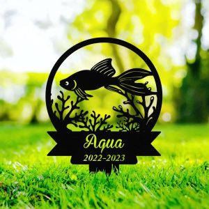 Personalized Fish Memorial Sign Yard Stakes Grave Marker Cemetery Decor Custom Metal Sign 4