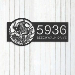 Personalized Fish Sea Life Address Sign House Number Plaque Custom Metal Sign 3