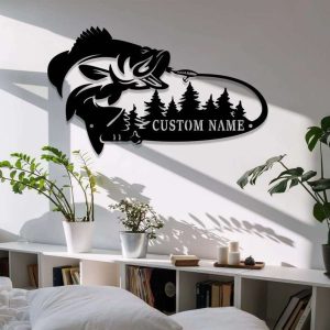 Personalized Fishing Pole Bass Fishing Fisherman Address Sign House Number Plaque Custom Metal Sign 2