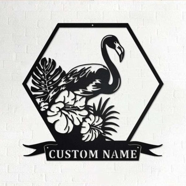 Personalized Flamingo Tropical Flowers Garden Decorative Custom Metal Sign