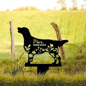 Personalized Flat-Coated Retrievers Memorial Sign Yard Stakes Floral Dog Grave Marker Cemetery Decor Custom Metal Sign