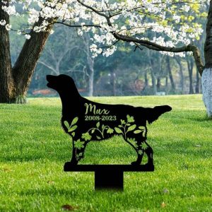 Personalized Flat Coated Retrievers Memorial Sign Yard Stakes Floral Dog Grave Marker Cemetery Decor Custom Metal Sign 3