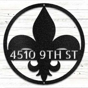 Personalized Fleur de Lis Address Sign House Number Plaque Custom Metal Sign