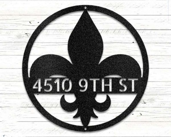 Personalized Fleur de Lis Address Sign House Number Plaque Custom Metal Sign