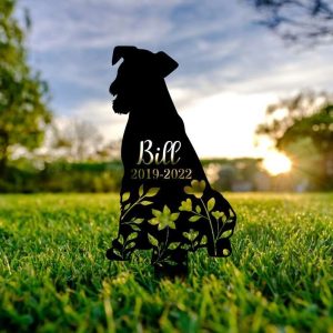 Personalized Floral Airedale Terrier Memorial Sign Yard Stakes Airedale Terrier Grave Marker Cemetery Decor Custom Metal Sign