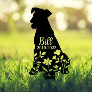 Personalized Floral Airedale Terrier Memorial Sign Yard Stakes Airedale Terrier Grave Marker Cemetery Decor Custom Metal Sign 4