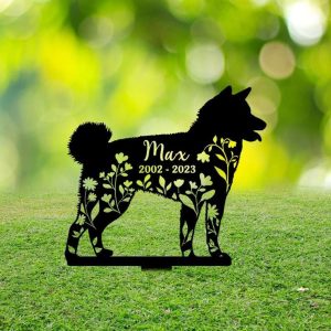 Personalized Floral Akita Memorial Sign Yard Stakes Akita Grave Marker Cemetery Decor Custom Metal Sign 1