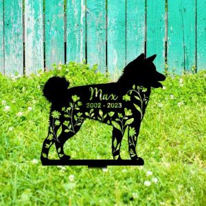 Personalized Floral Akita Memorial Sign Yard Stakes Akita Grave Marker Cemetery Decor Custom Metal Sign 2