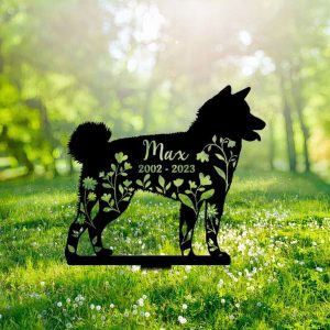 Personalized Floral Akita Memorial Sign Yard Stakes Akita Grave Marker Cemetery Decor Custom Metal Sign 3