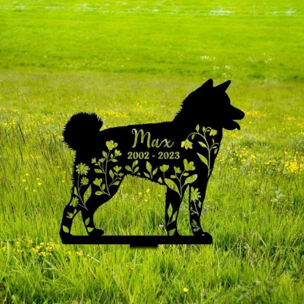 Personalized Floral Akita Memorial Sign Yard Stakes Akita Grave Marker Cemetery Decor Custom Metal Sign