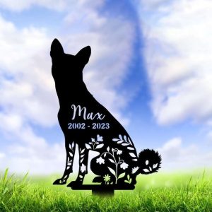 Personalized Floral Basenji Memorial Sign Yard Stakes Basenji Grave Marker Cemetery Decor Custom Metal Sign 2