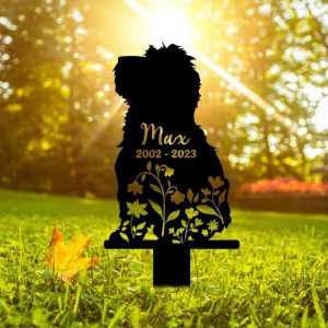 Personalized Floral Bearded Collie Memorial Sign Yard Stakes Bearded Collie Grave Marker Cemetery Decor Custom Metal Sign