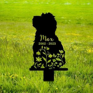 Personalized Floral Bearded Collie Memorial Sign Yard Stakes Bearded Collie Grave Marker Cemetery Decor Custom Metal Sign 2