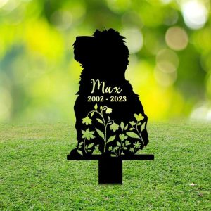 Personalized Floral Bearded Collie Memorial Sign Yard Stakes Bearded Collie Grave Marker Cemetery Decor Custom Metal Sign 3