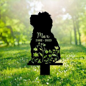 Personalized Floral Bearded Collie Memorial Sign Yard Stakes Bearded Collie Grave Marker Cemetery Decor Custom Metal Sign 4