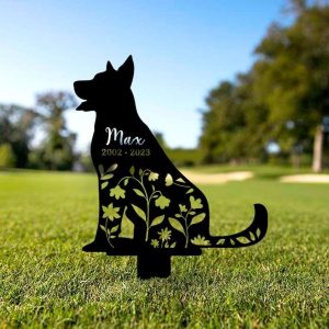 Personalized Floral Beauceron Memorial Sign Yard Stakes Beauceron Grave Marker Cemetery Decor Custom Metal Sign 3