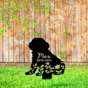 Personalized Floral Bichon Frise Memorial Sign Yard Stakes Bichon Frise Grave Marker Cemetery Decor Custom Metal Sign 1