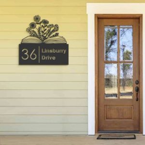 Personalized Floral Book Library Address Sign House Number Plaque Custom Metal Sign 2