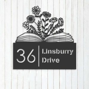 Personalized Floral Book Library Address Sign House Number Plaque Custom Metal Sign