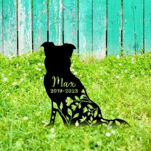 Personalized Floral Border Collie Memorial Sign Yard Stakes Collie Grave Marker Cemetery Decor Custom Metal Sign 1