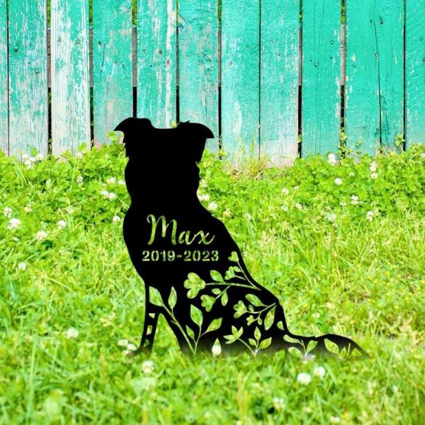 Personalized Floral Border Collie Memorial Sign Yard Stakes Collie Grave Marker Cemetery Decor Custom Metal Sign