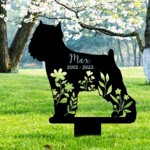 Personalized Floral Brussels Griffon Memorial Sign Yard Stakes Brussels Griffon Grave Marker Cemetery Decor Custom Metal Sign 2