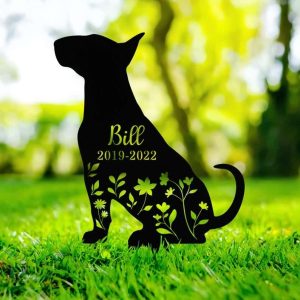 Personalized Floral Bull Terrier Memorial Sign Yard Stakes Bull Terrier Grave Marker Cemetery Decor Custom Metal Sign 1