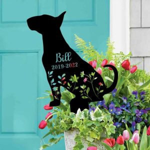 Personalized Floral Bull Terrier Memorial Sign Yard Stakes Bull Terrier Grave Marker Cemetery Decor Custom Metal Sign 2