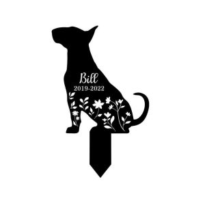 Personalized Floral Bull Terrier Memorial Sign Yard Stakes Bull Terrier Grave Marker Cemetery Decor Custom Metal Sign 3