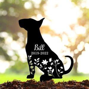 Personalized Floral Bull Terrier Memorial Sign Yard Stakes Bull Terrier Grave Marker Cemetery Decor Custom Metal Sign 4