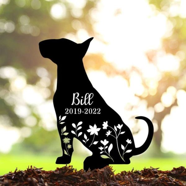 Personalized Floral Bull Terrier Memorial Sign Yard Stakes Bull Terrier Grave Marker Cemetery Decor Custom Metal Sign