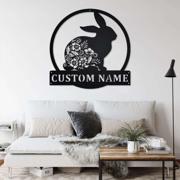 Personalized Floral Bunny Garden Decorative Custom Metal Sign