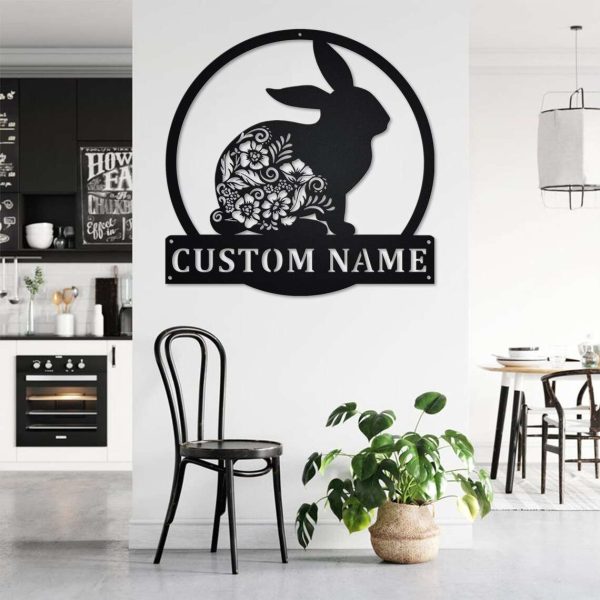 Personalized Floral Bunny Garden Decorative Custom Metal Sign