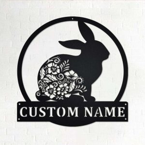 Personalized Floral Bunny Garden Decorative Custom Metal Sign 3