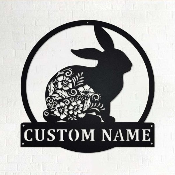 Personalized Floral Bunny Garden Decorative Custom Metal Sign