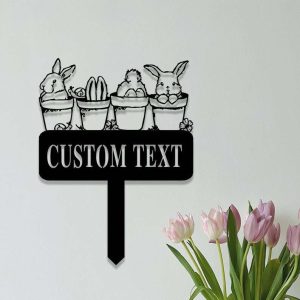 Personalized Floral Bunny Garden Stake Rabbit in Flower Pot Decorative Custom Metal Sign 2