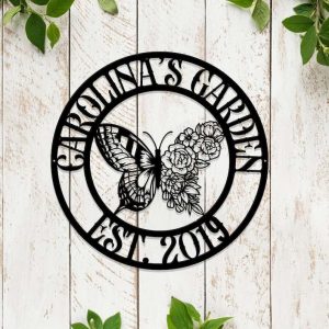 Personalized Floral Butterfly Garden Decorative Custom Metal Sign Housewarming Gift