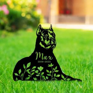 Personalized Floral Cane Corso Memorial Sign Yard Stakes Cane Corso Grave Marker Cemetery Decor Custom Metal Sign 2