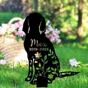 Personalized Floral Coonhound Memorial Sign Yard Stakes Coonhound Grave Marker Cemetery Decor Custom Metal Sign 2