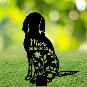 Personalized Floral Coonhound Memorial Sign Yard Stakes Coonhound Grave Marker Cemetery Decor Custom Metal Sign 3