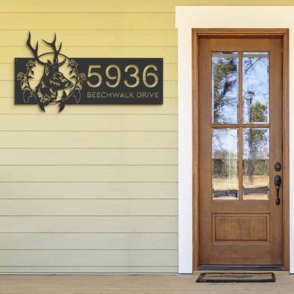 Personalized Floral Deer Head Address Sign House Number Plaque Custom Metal Sign