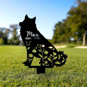 Personalized Floral Finnish Spitz Memorial Sign Yard Stakes Finnish Spitz Grave Marker Cemetery Decor Custom Metal Sign 1