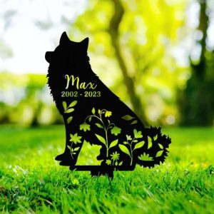 Personalized Floral Finnish Spitz Memorial Sign Yard Stakes Finnish Spitz Grave Marker Cemetery Decor Custom Metal Sign 3