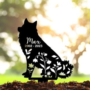 Personalized Floral Finnish Spitz Memorial Sign Yard Stakes Finnish Spitz Grave Marker Cemetery Decor Custom Metal Sign 4