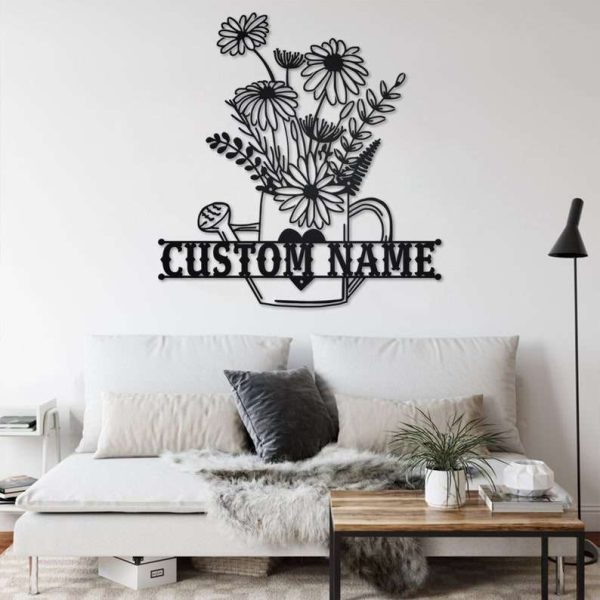 Personalized Floral Frame Garden Flower Pot Decorative Custom Metal Sign