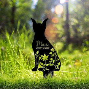 Personalized Floral German Pinscher Memorial Sign Yard Stakes German Pinscher Grave Marker Cemetery Decor Custom Metal Sign