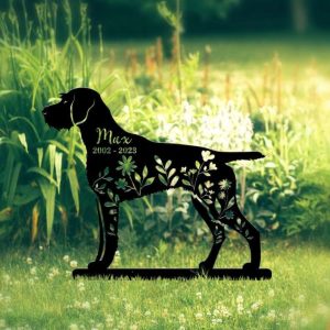 Personalized Floral German Wirehaired Memorial Sign Yard Stakes German Wirehaired Grave Marker Cemetery Decor Custom Metal Sign